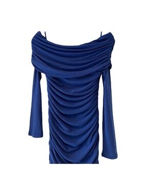 Off-Shoulder Ruched Mini Dress in Royal Blue
